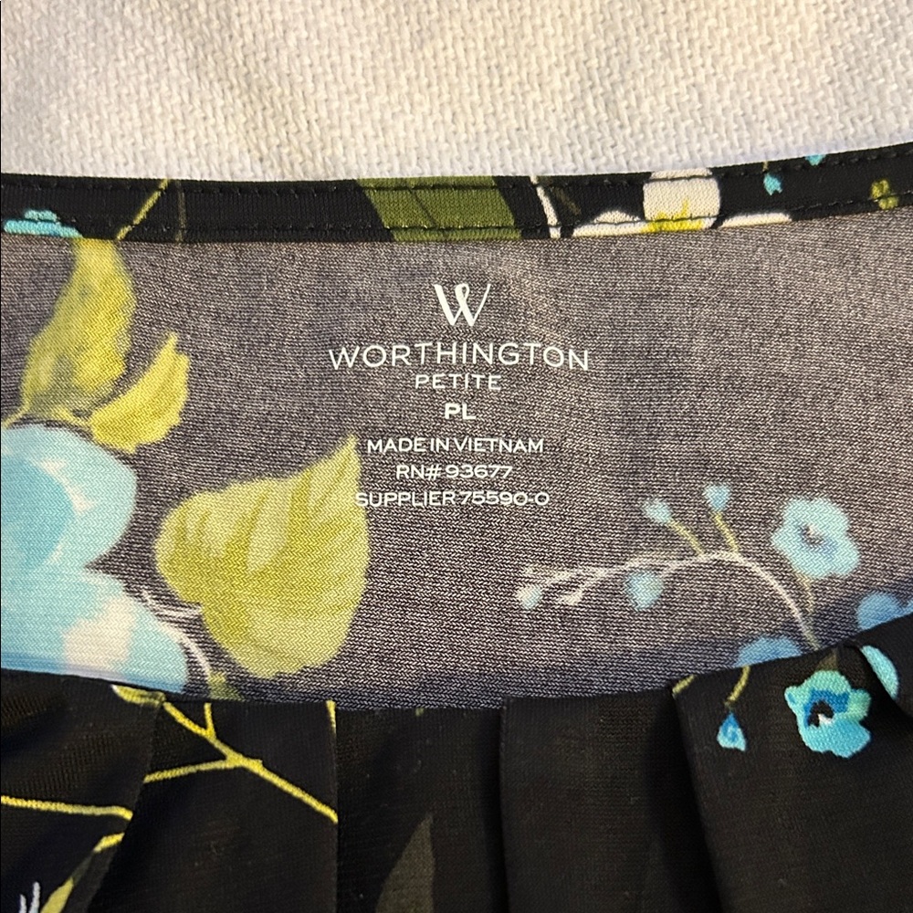 Worthington Black Short Sleeve Floral Tee with Blue and Red Flowers - Picture 2 of 8